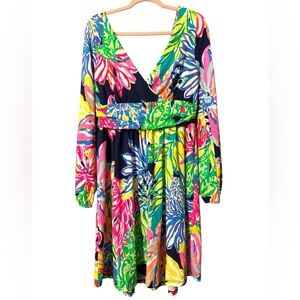 Women’s LILLY PULITZER Fleur Dress Resort Navy Travelers Palm size L